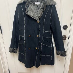Black Gray Faux Fur inside suede outside Coat sz 8